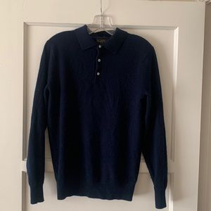 J Crew 100% cashmere navy long sleeve polo sweater